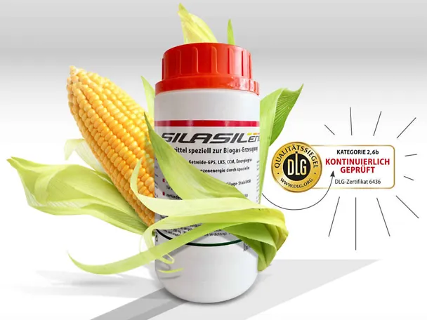 Produktverpackung Dose SILASIL.ENERGY mit Maiskolben und Qualitätssiegel